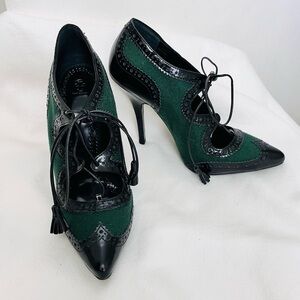 Tory Burch Hawthorne lace up Elegant Green and Black Women's Heels 9